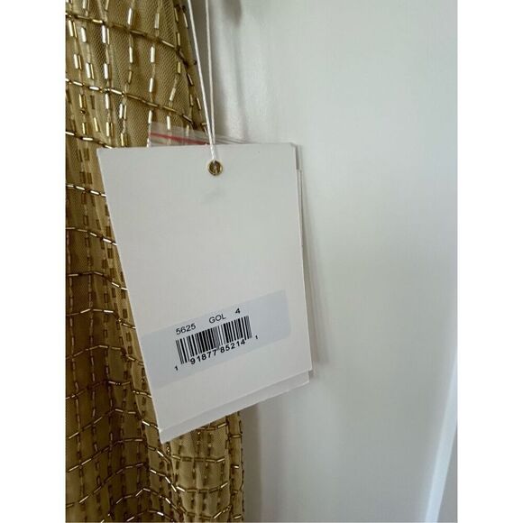 Mac Dugal Beaded V Neck Lined Column Empire Waist Gown Gold Women's Size 4 5625 - Picture 9 of 11